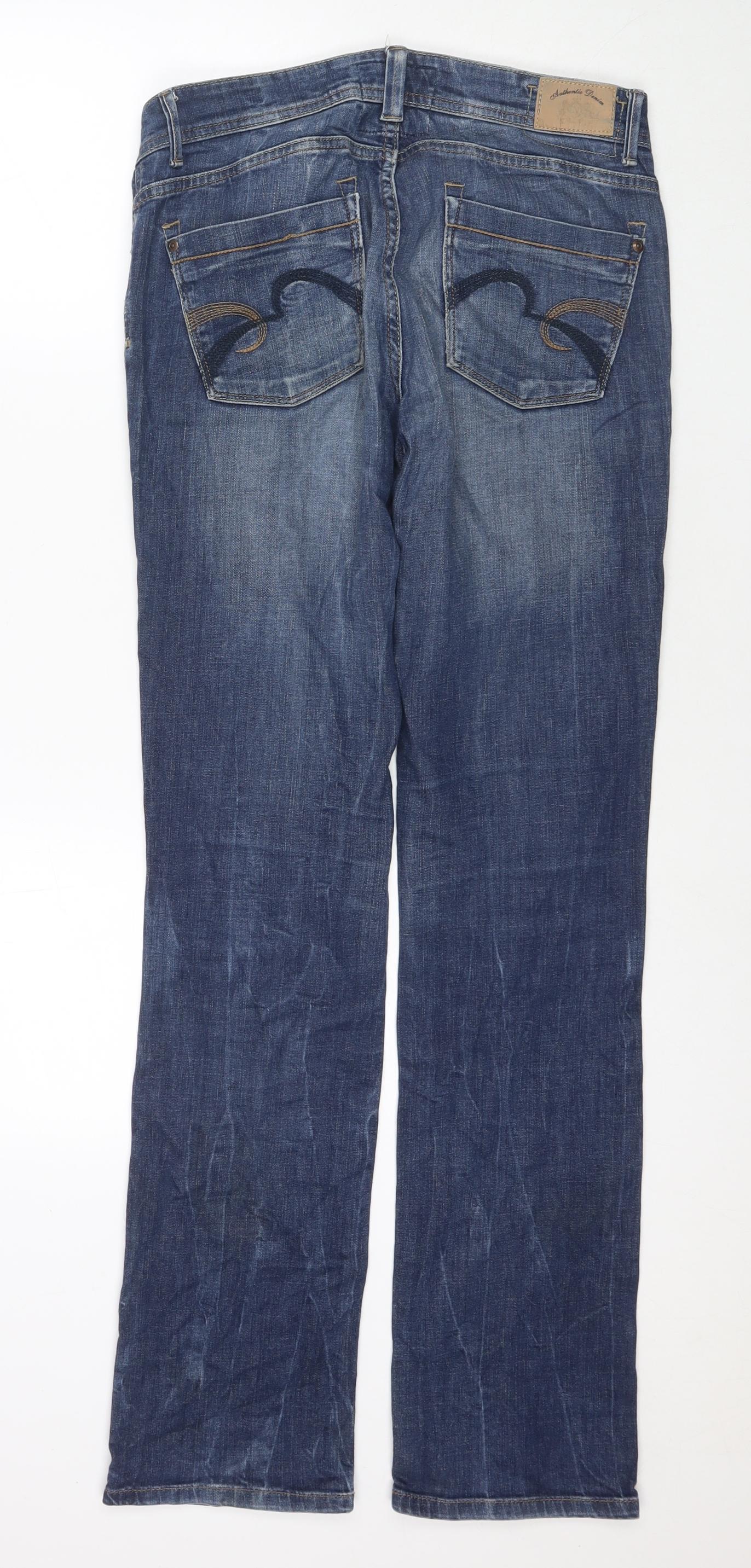 NEXT Womens Blue Cotton Straight Jeans Size 12 L32 in Regular Zip