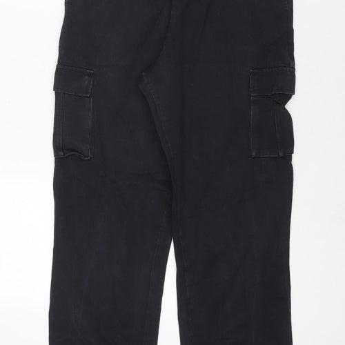 PRETTYLITTLETHING Womens Black Cotton Tapered Jeans Size 8 L28 in Regular Zip - Cargo Style