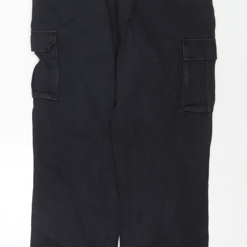 PRETTYLITTLETHING Womens Black Cotton Tapered Jeans Size 8 L28 in Regular Zip - Cargo Style