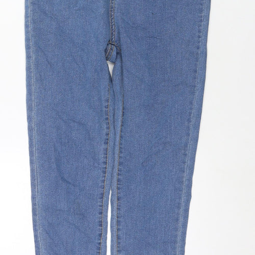 PRETTYLITTLETHING Womens Blue Cotton Straight Jeans Size 8 L28 in Regular Zip