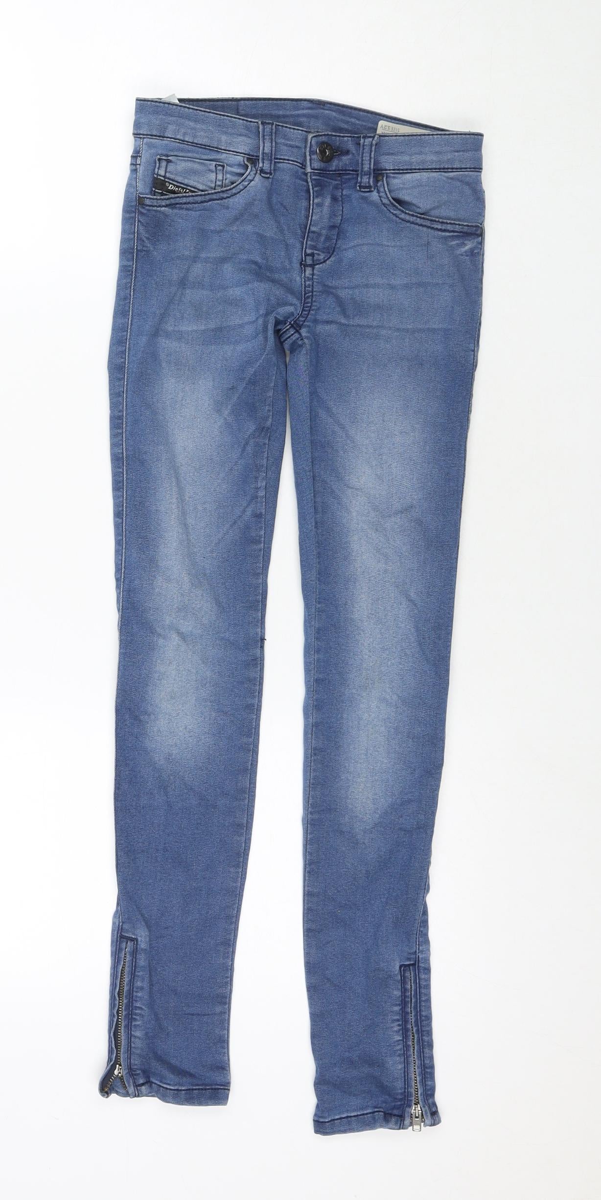 Diesel Girls Blue Cotton Skinny Jeans Size 12 Years L26 in Regular Zip