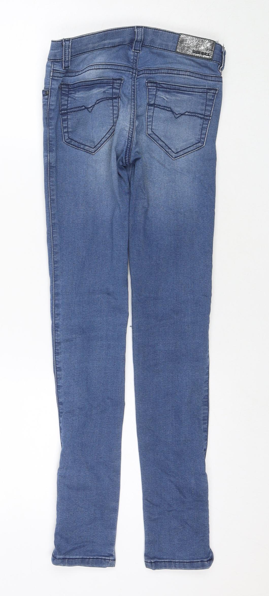 Diesel Girls Blue Cotton Skinny Jeans Size 12 Years L26 in Regular Zip