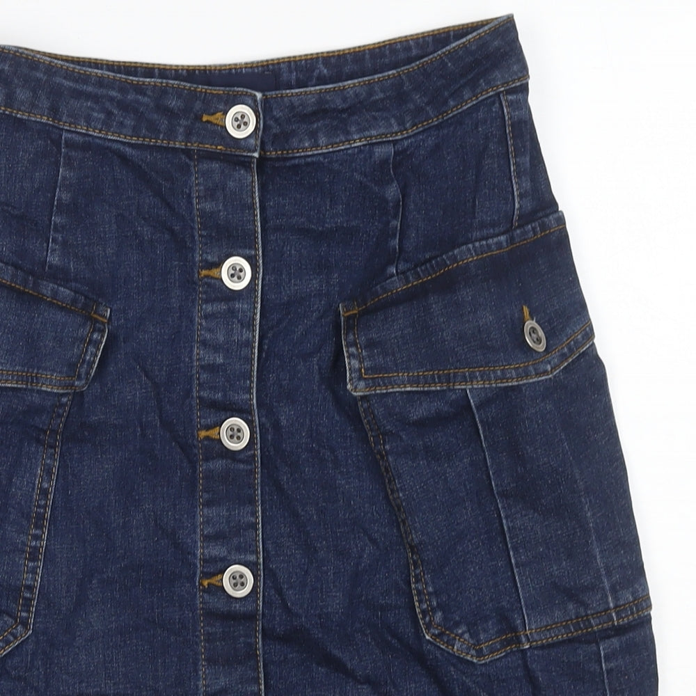 NEXT Womens Blue Cotton Cargo Skirt Size 8 Zip