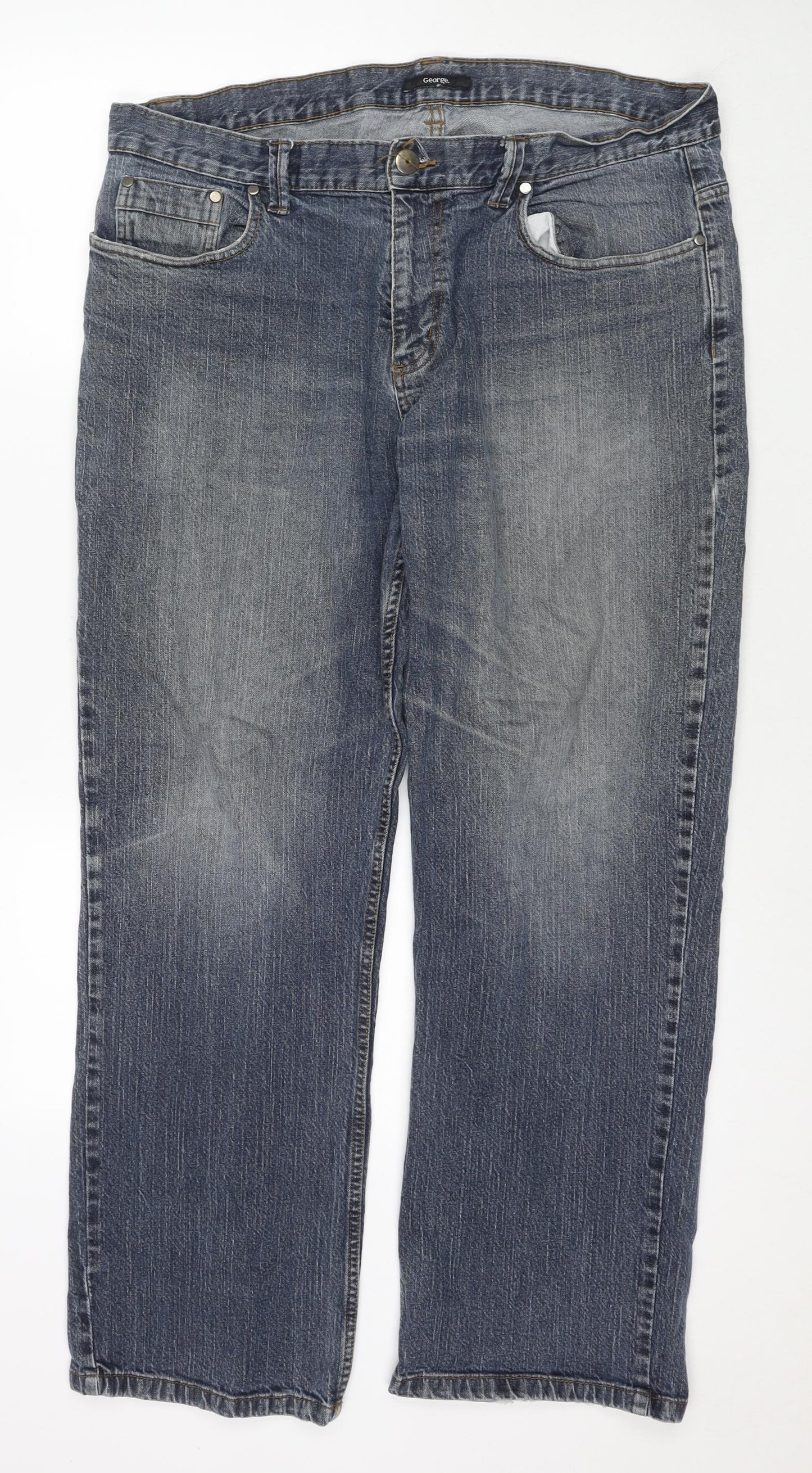 George Mens Blue Cotton Straight Jeans Size 40 in L31 in Regular Zip