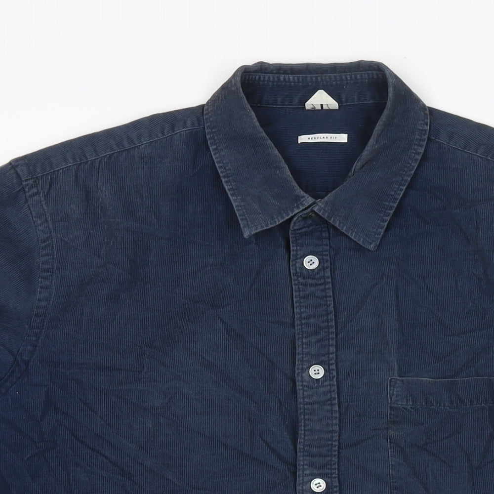 Arket Mens Black Cotton Button-Up Size L Collared Button