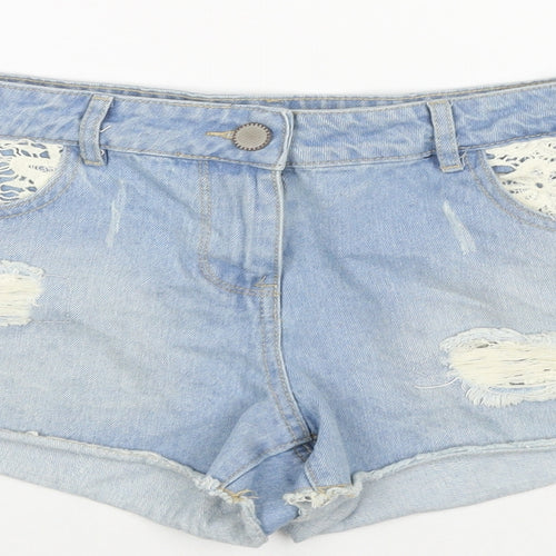 George Womens Blue Cotton Hot Pants Shorts Size 12 L3 in Regular Zip