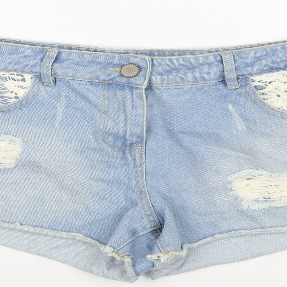 George Womens Blue Cotton Hot Pants Shorts Size 12 L3 in Regular Zip