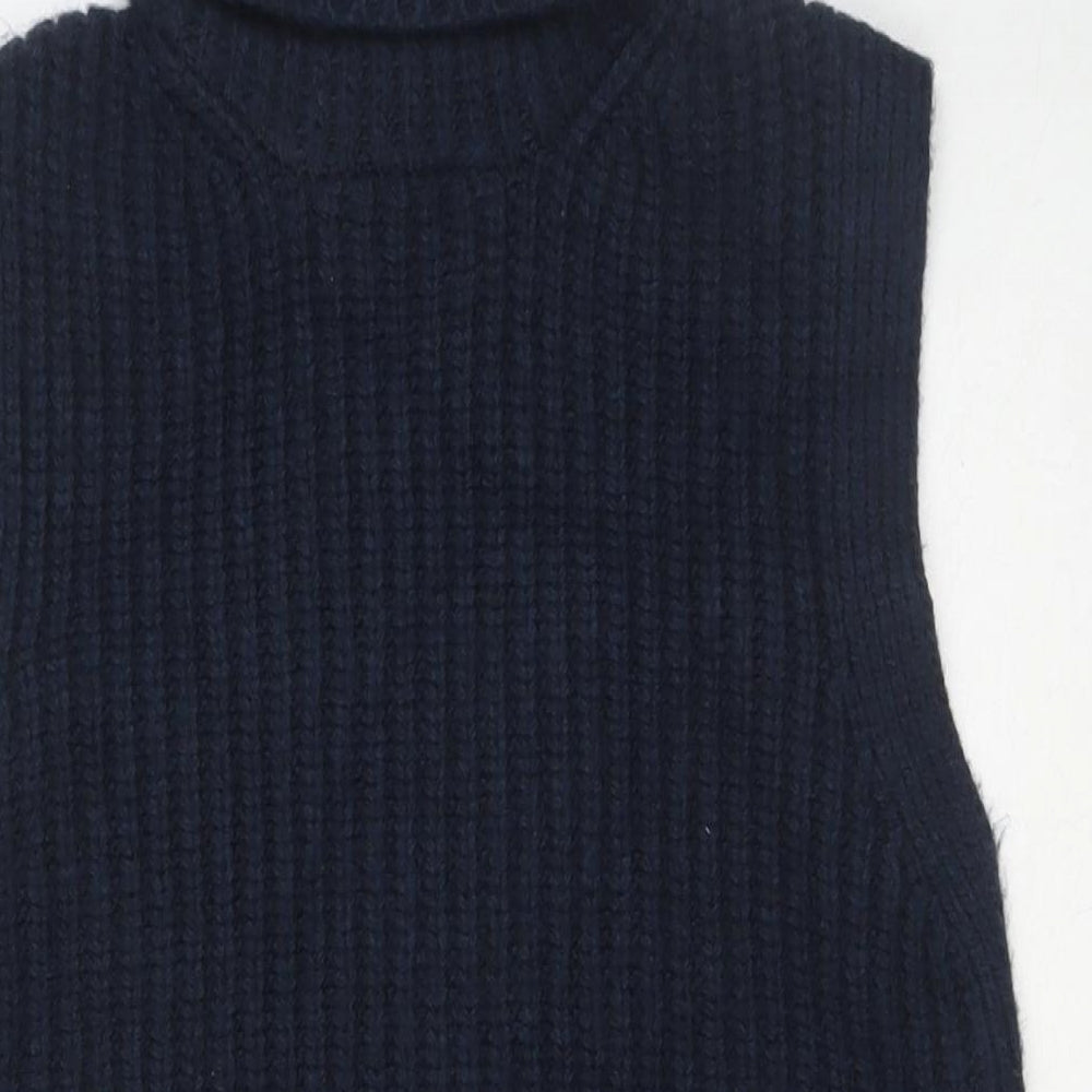 Marks and Spencer Womens Blue Roll Neck Polyester Tunic Jumper Size XS