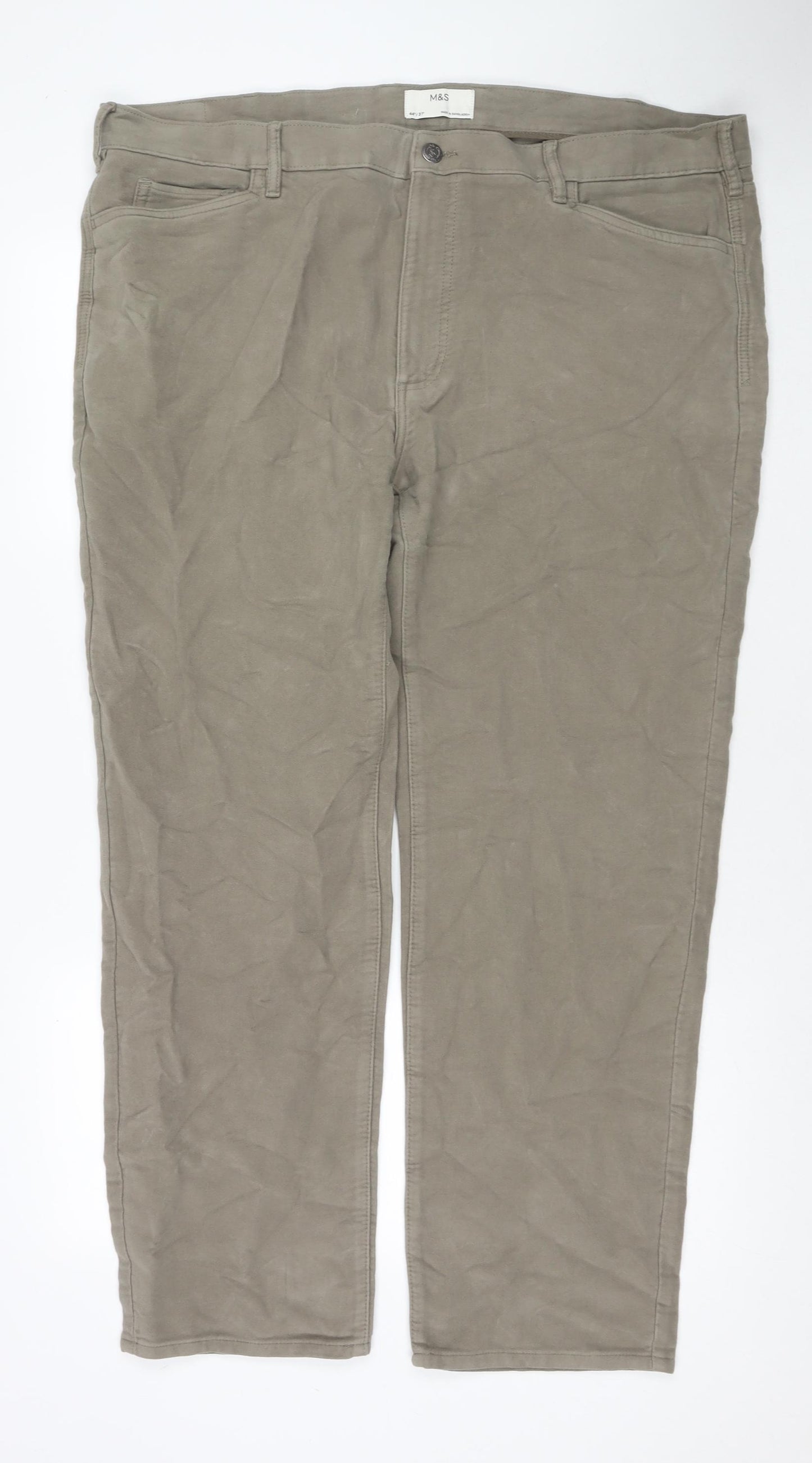 Marks and Spencer Mens Beige Cotton Trousers Size 44 in L31 in Regular Zip