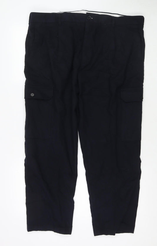 Autograph Mens Blue Cotton Cargo Trousers Size 36 in L31 in Regular Zip