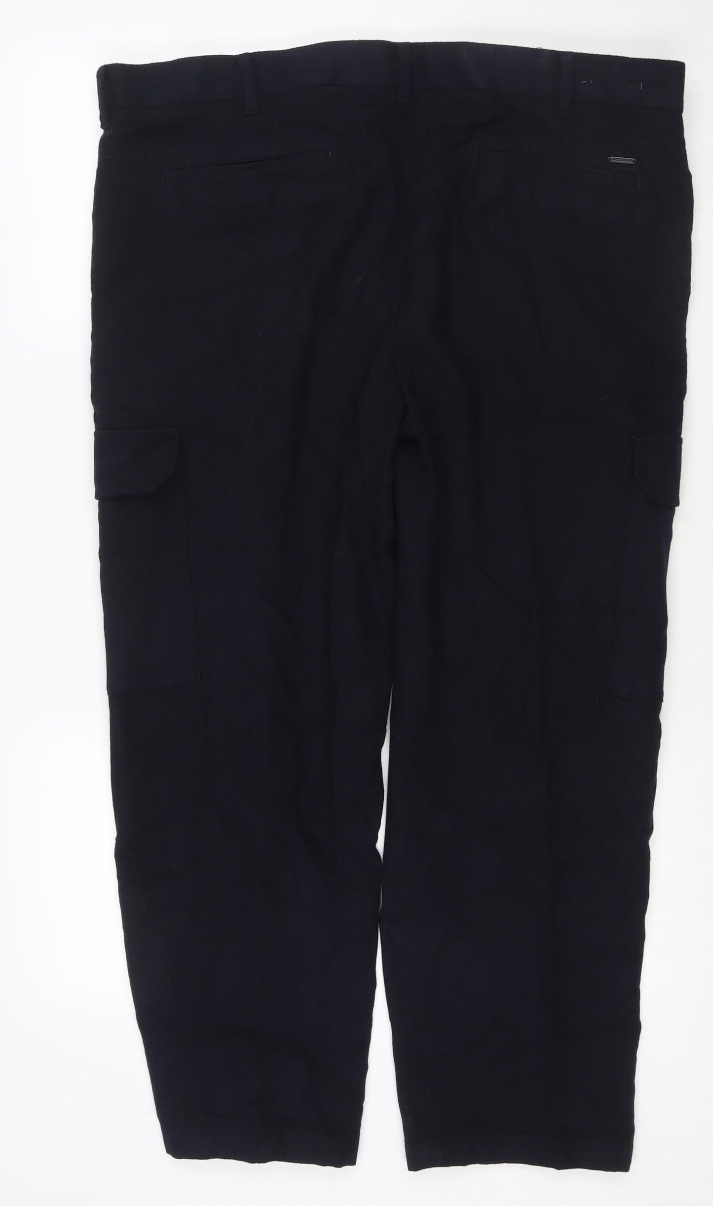 Autograph Mens Blue Cotton Cargo Trousers Size 36 in L31 in Regular Zip