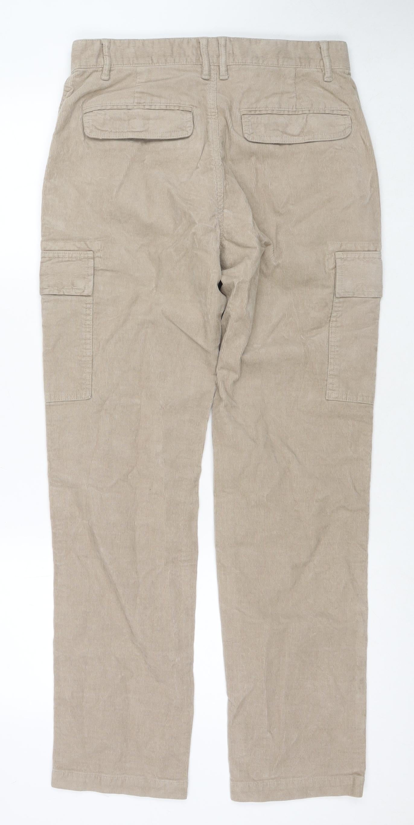 Marks and Spencer Mens Beige Cotton Cargo Trousers Size 30 in L31 in Regular Zip