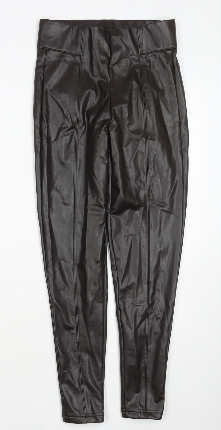 Marks and Spencer Womens Brown Polyester Pedal Pusher Trousers Size 8 L25 in Regular