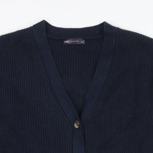 Marks and Spencer Womens Blue V-Neck Polyester Cardigan Jumper Size M
