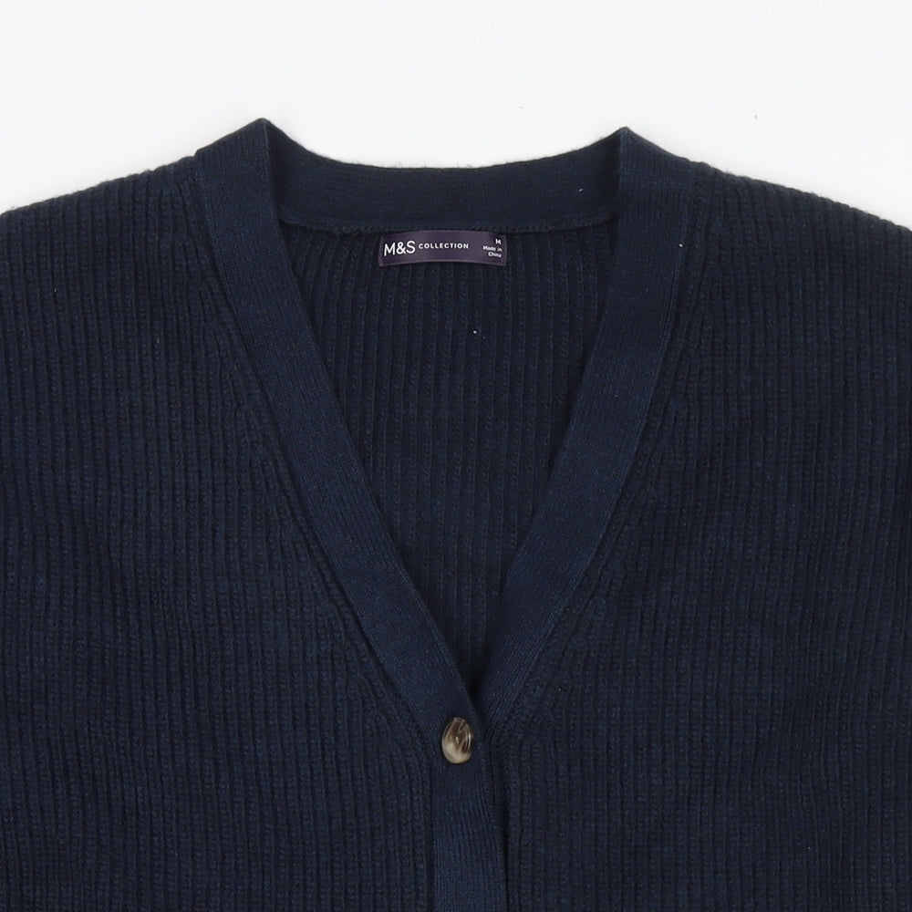 Marks and Spencer Womens Blue V-Neck Polyester Cardigan Jumper Size M