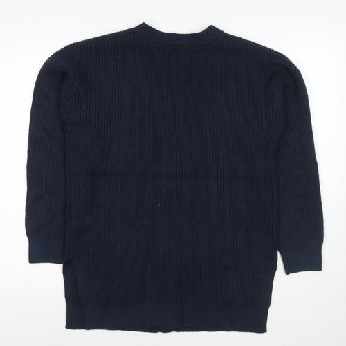 Marks and Spencer Womens Blue V-Neck Polyester Cardigan Jumper Size M