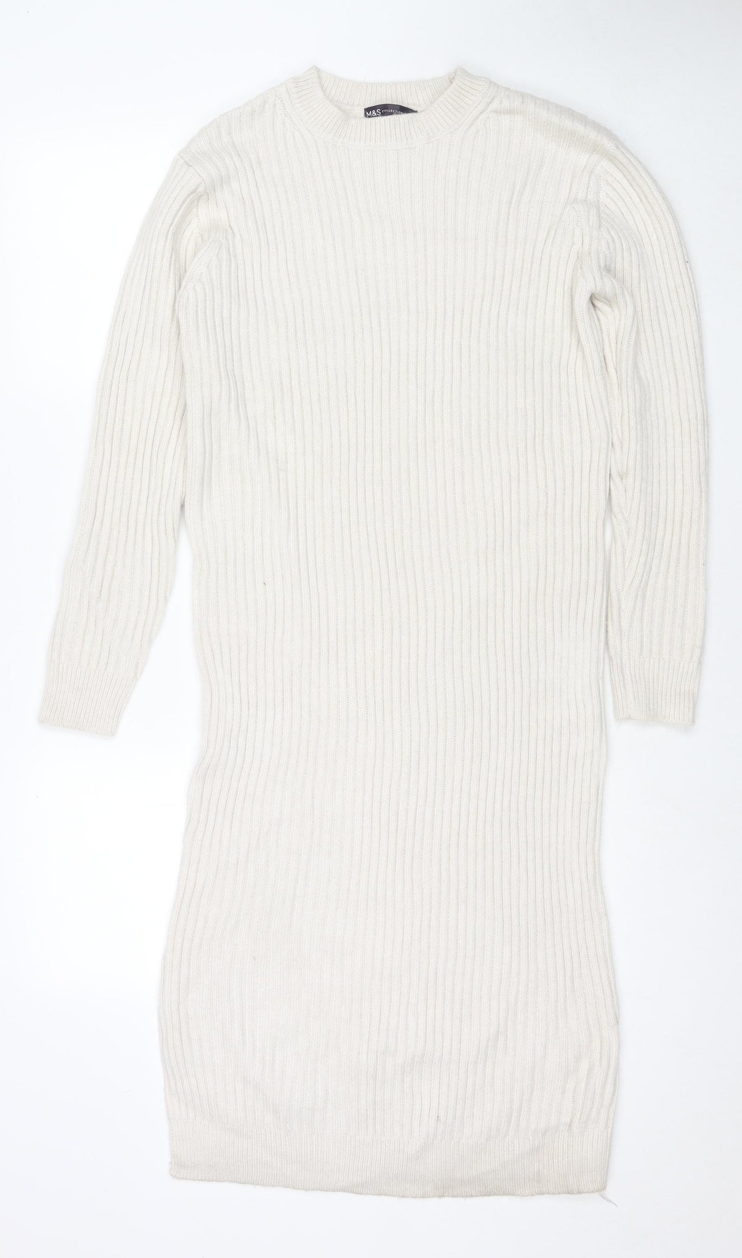 Marks and Spencer Womens Ivory Polyester Jumper Dress Size M Round Neck Pullover