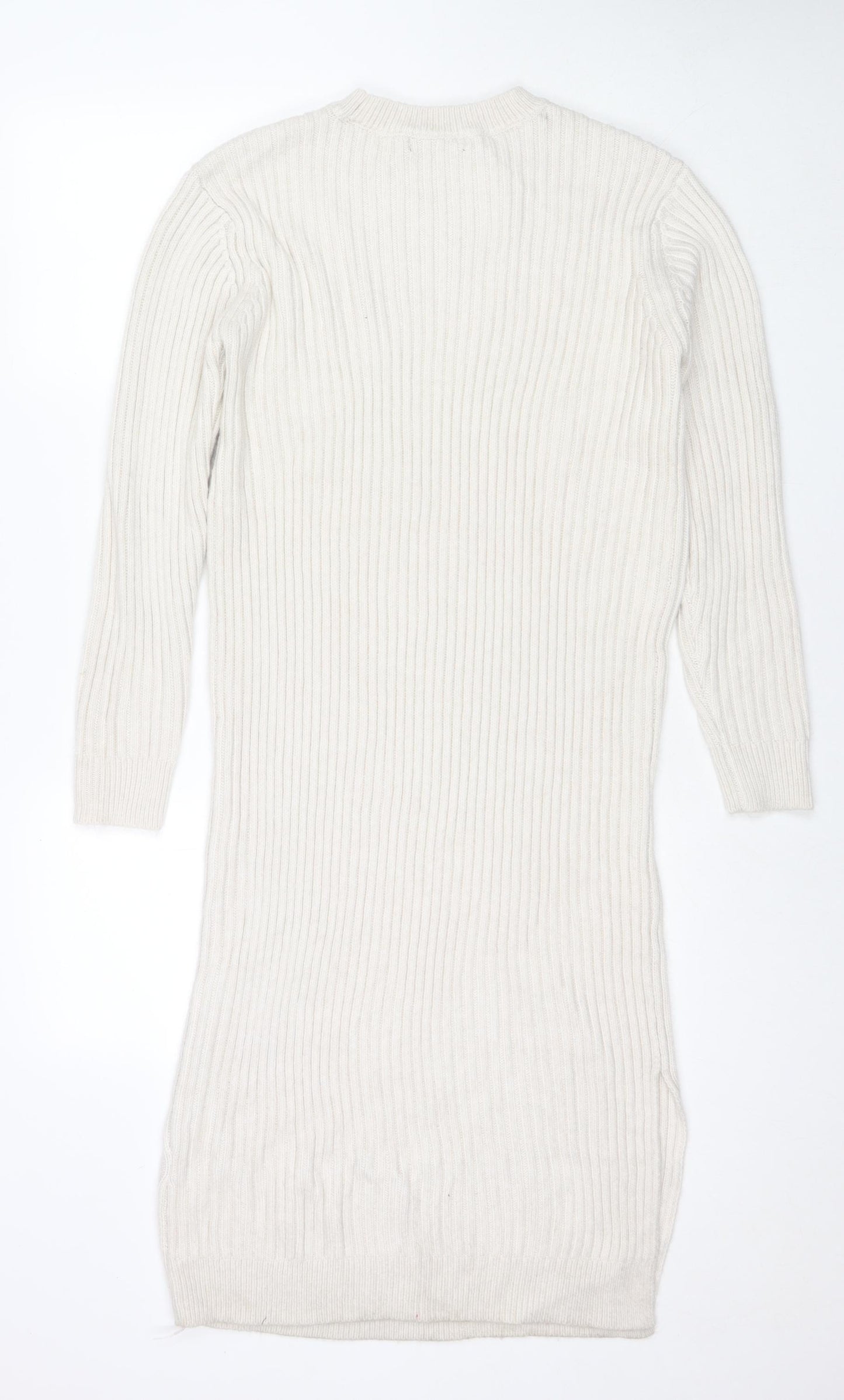 Marks and Spencer Womens Ivory Polyester Jumper Dress Size M Round Neck Pullover
