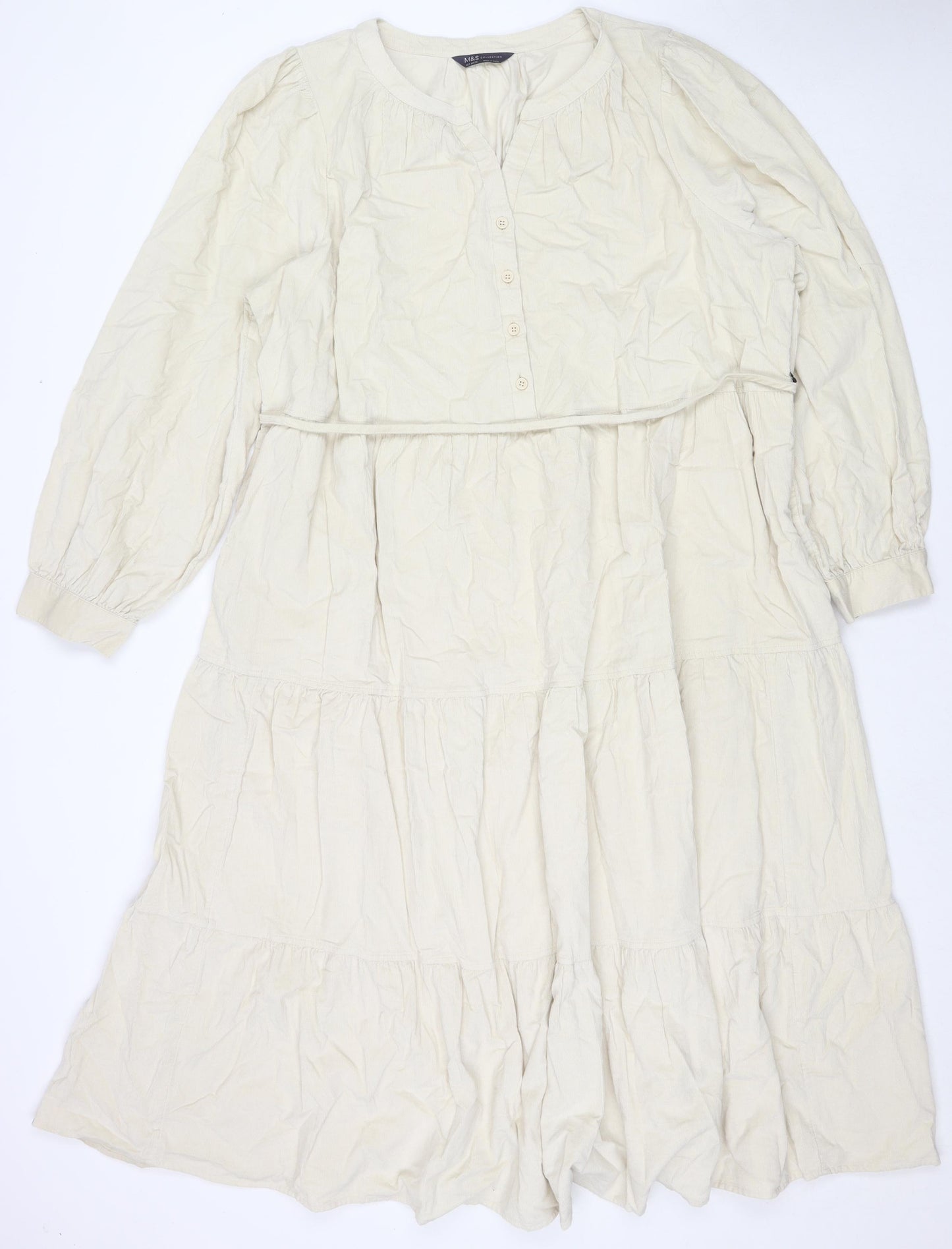 Marks and Spencer Womens Beige Cotton Maxi Size 22 V-Neck Button