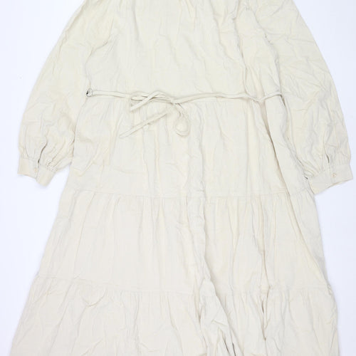 Marks and Spencer Womens Beige Cotton Maxi Size 22 V-Neck Button