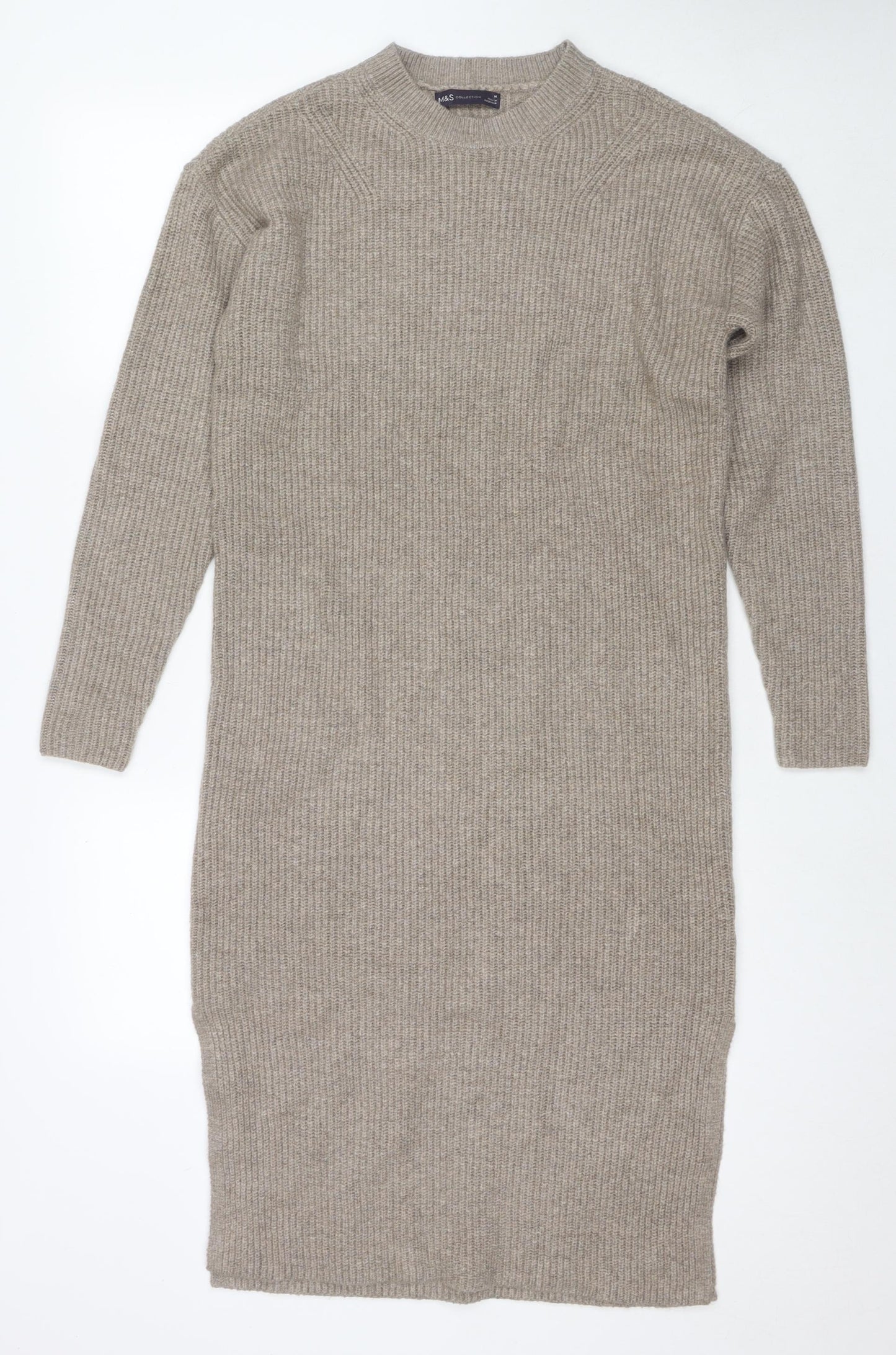 Marks and Spencer Womens Brown Polyester Jumper Dress Size M Round Neck Pullover