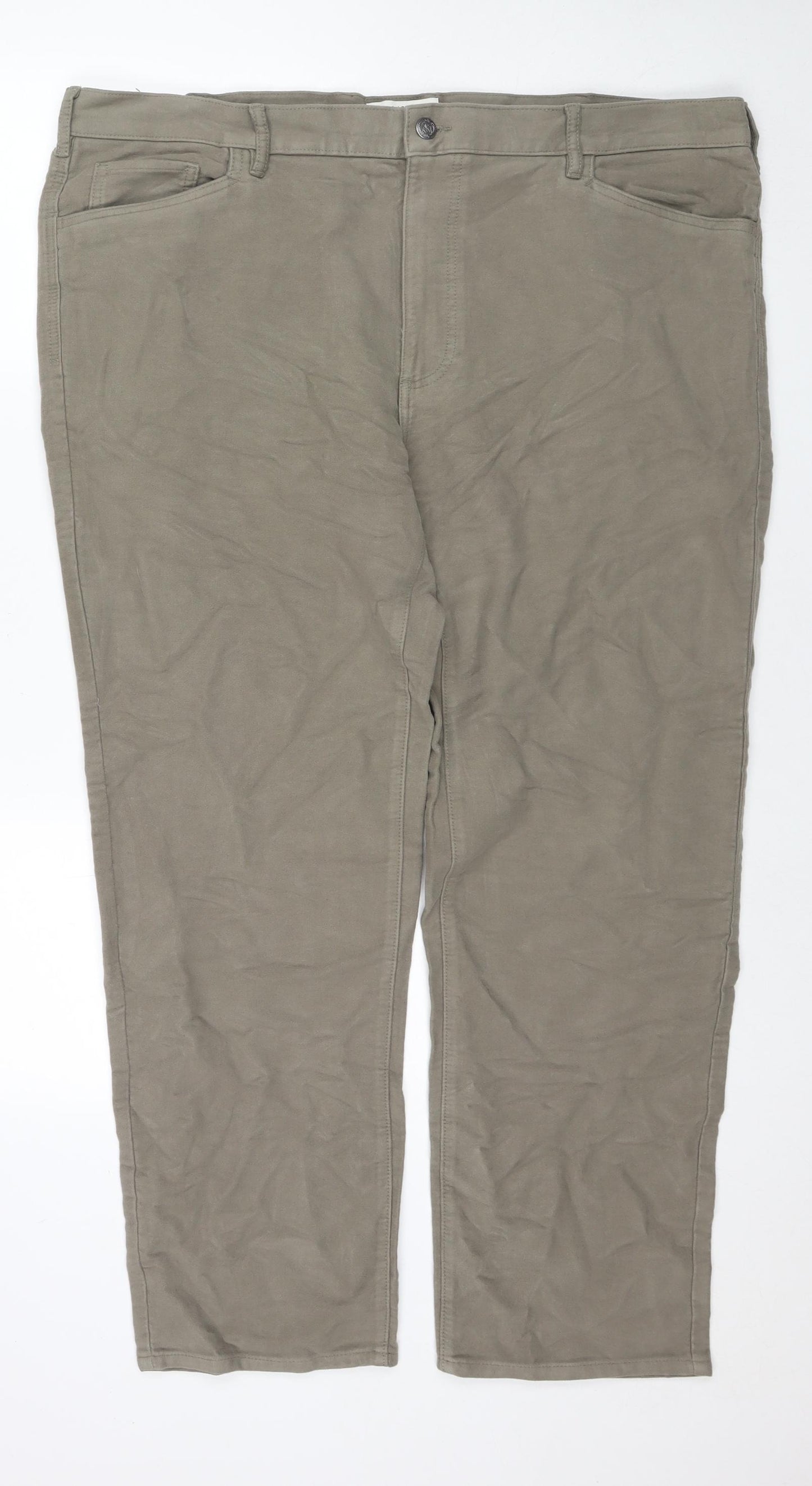 Marks and Spencer Mens Beige Cotton Trousers Size 46 in L31 in Regular Zip
