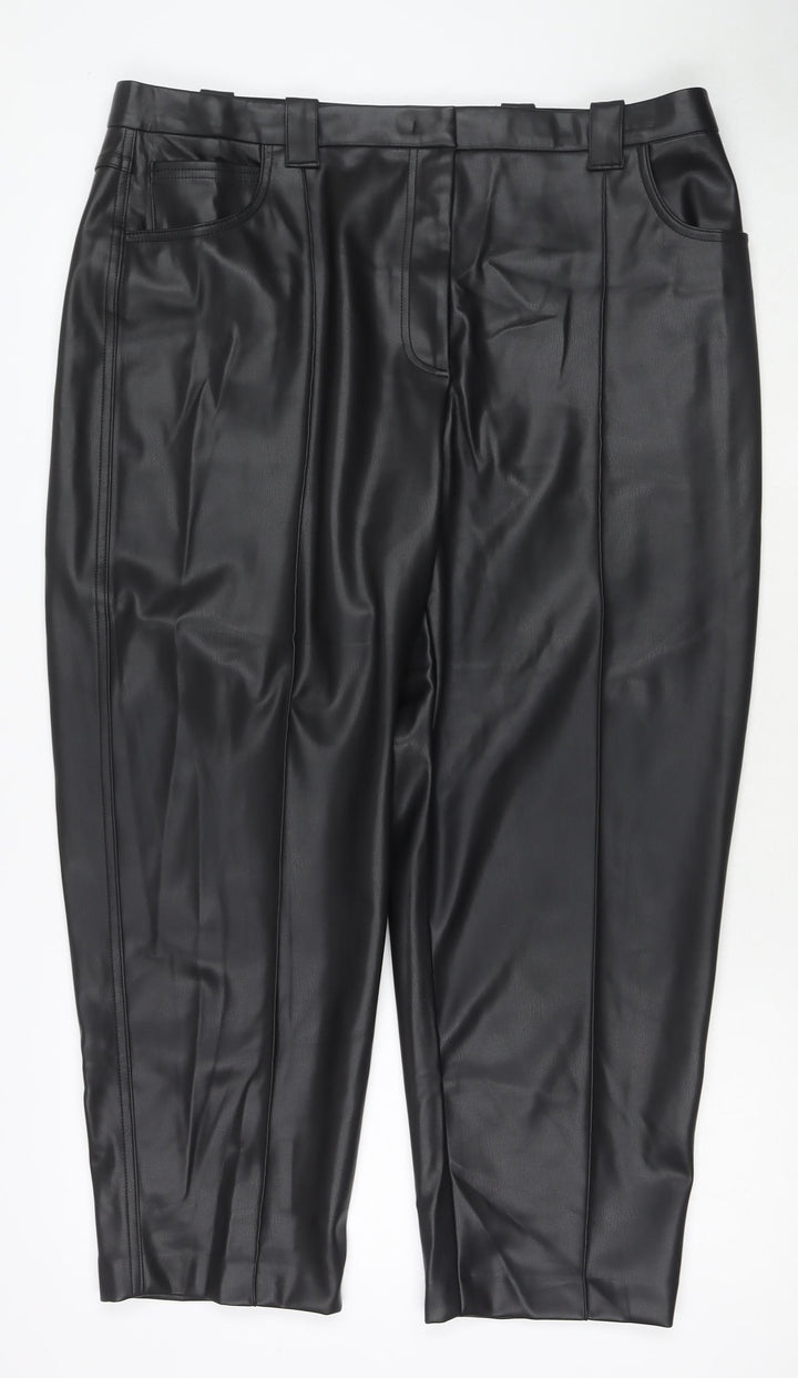 Marks and Spencer Womens Black Polyester Trousers Size 20 L24 in Regular Zip