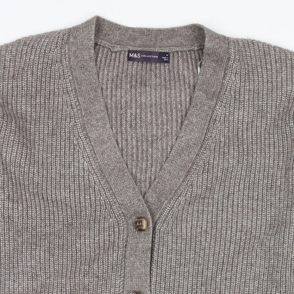Marks and Spencer Womens Beige V-Neck Polyester Cardigan Jumper Size M