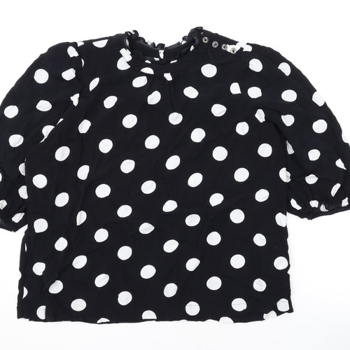 Marks and Spencer Womens Black Polka Dot Viscose Basic Blouse Size 16 Round Neck