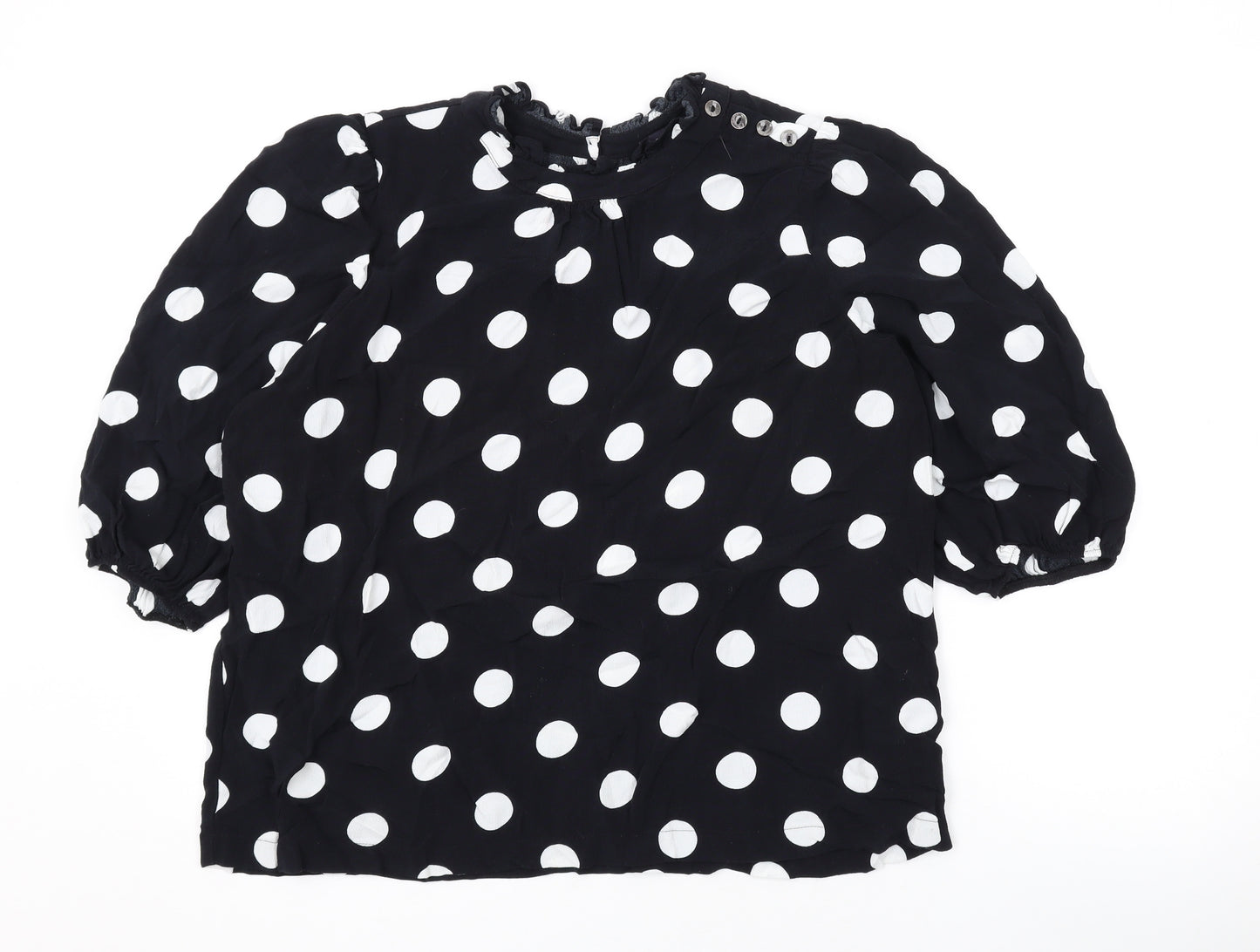 Marks and Spencer Womens Black Polka Dot Viscose Basic Blouse Size 16 Round Neck