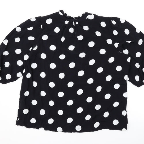 Marks and Spencer Womens Black Polka Dot Viscose Basic Blouse Size 16 Round Neck