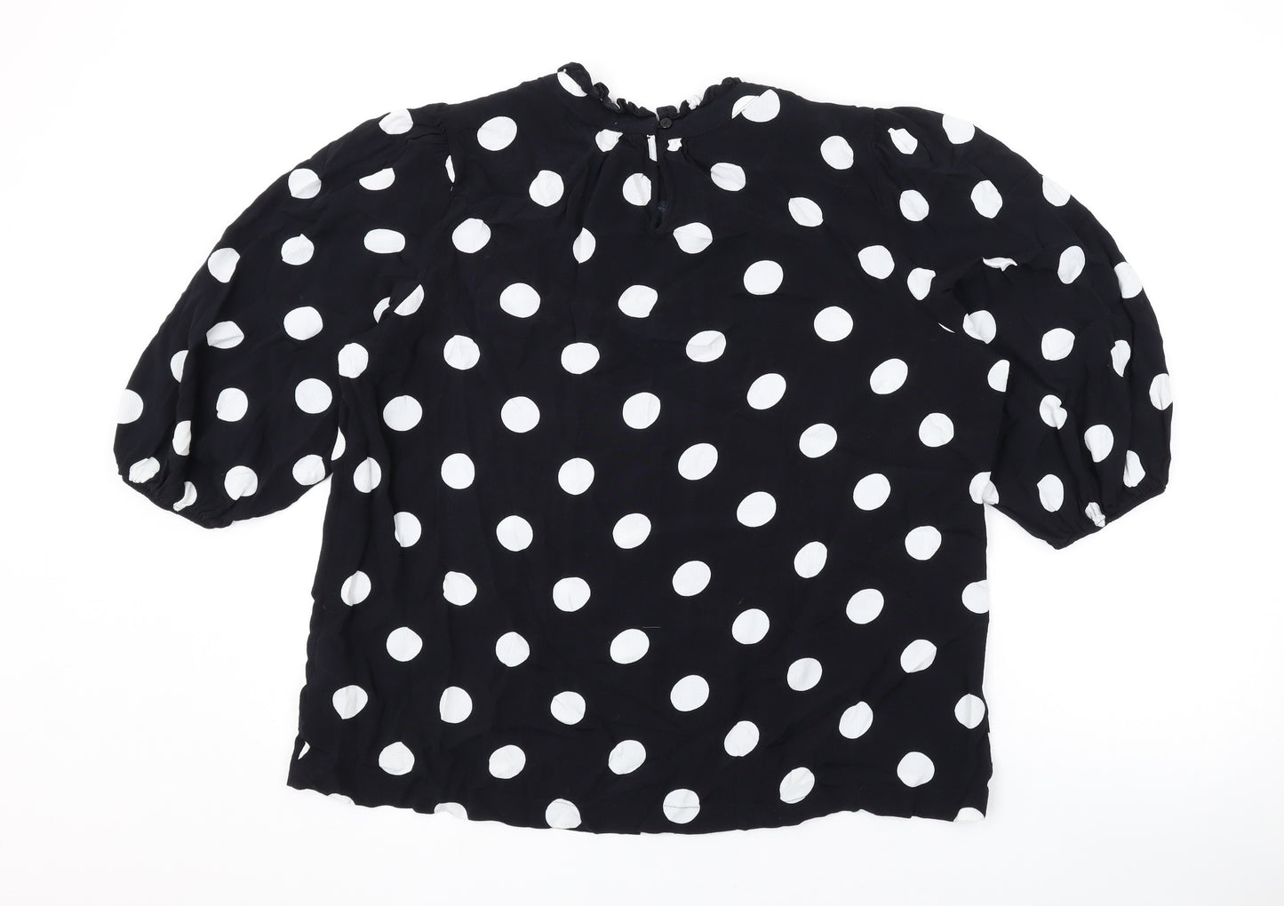 Marks and Spencer Womens Black Polka Dot Viscose Basic Blouse Size 16 Round Neck
