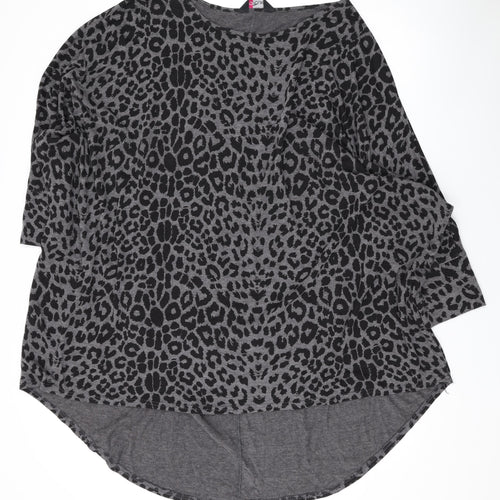 Yours Womens Grey Animal Print Viscose Basic Blouse Size 26 Round Neck