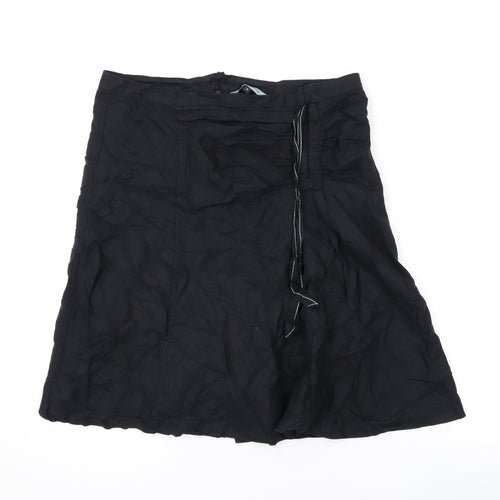Red Herring Womens Black Linen Swing Skirt Size 12 Zip