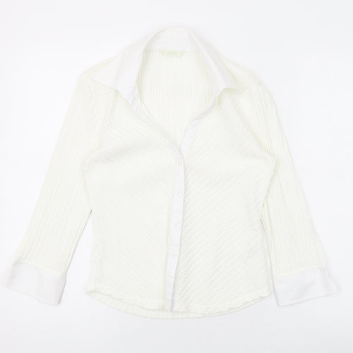 Marks and Spencer Womens Ivory Polyamide Basic Button-Up Size 10 Collared