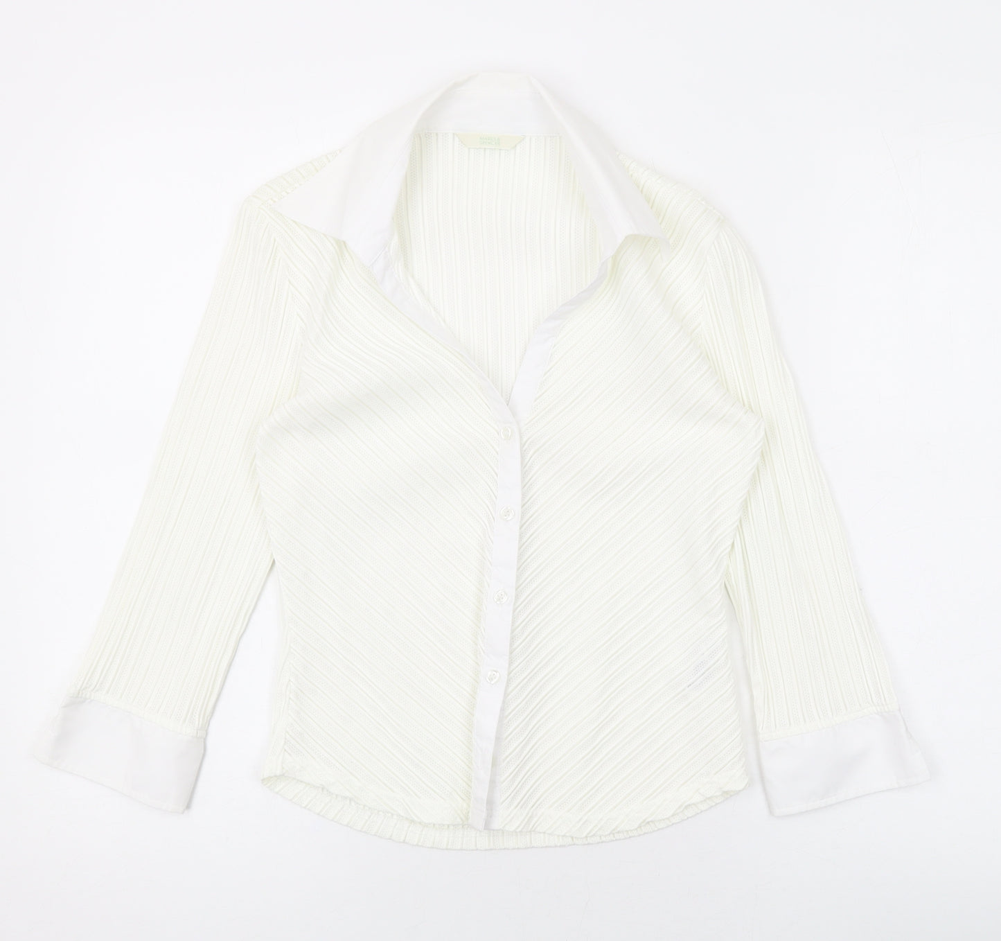 Marks and Spencer Womens Ivory Polyamide Basic Button-Up Size 10 Collared