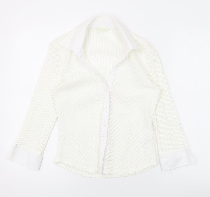 Marks and Spencer Womens Ivory Polyamide Basic Button-Up Size 10 Collared