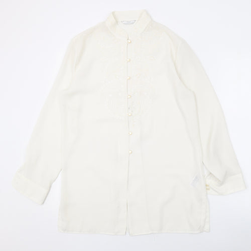 Marks and Spencer Womens Ivory Polyester Basic Button-Up Size 10 Collared