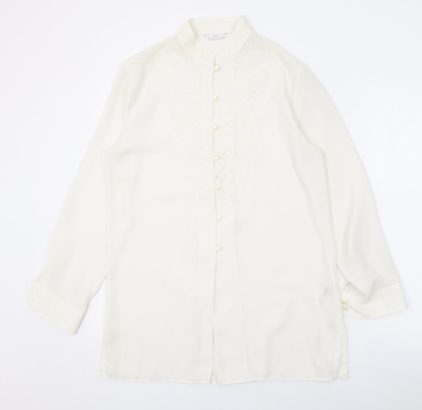 Marks and Spencer Womens Ivory Polyester Basic Button-Up Size 10 Collared