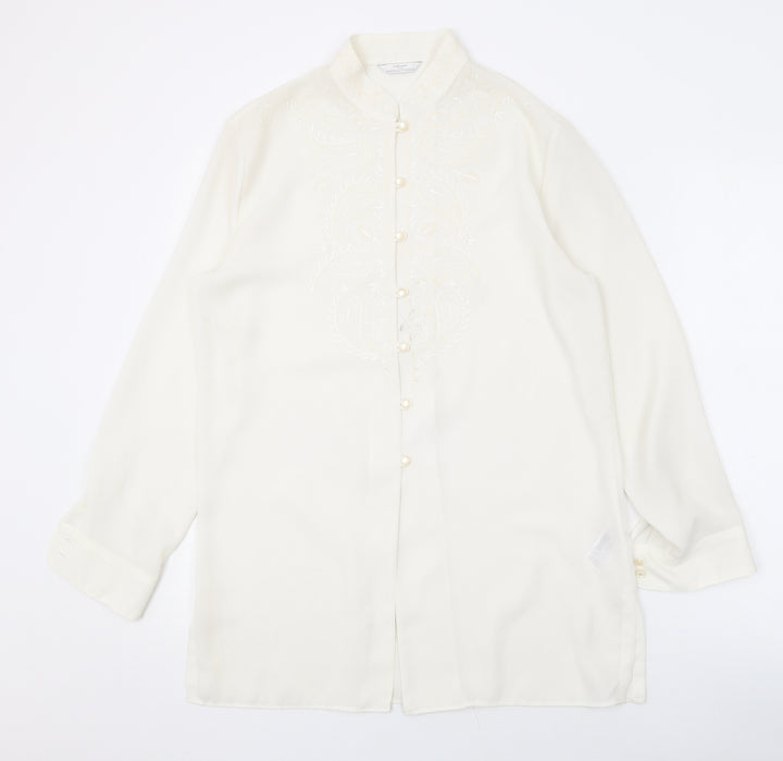 Marks and Spencer Womens Ivory Polyester Basic Button-Up Size 10 Collared