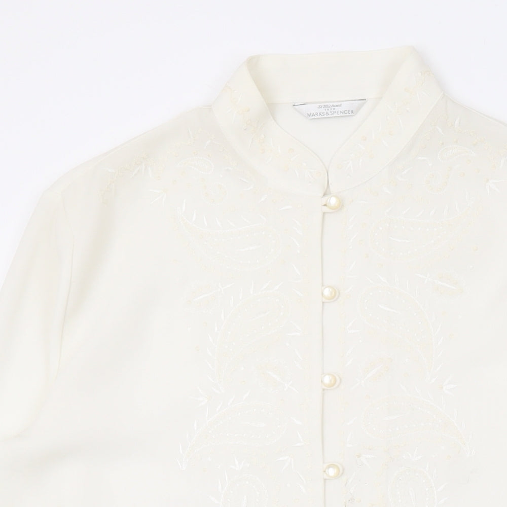 Marks and Spencer Womens Ivory Polyester Basic Button-Up Size 10 Collared