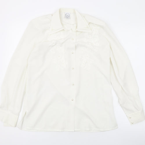 Country Casuals Womens Ivory Polyester Basic Button-Up Size S Collared