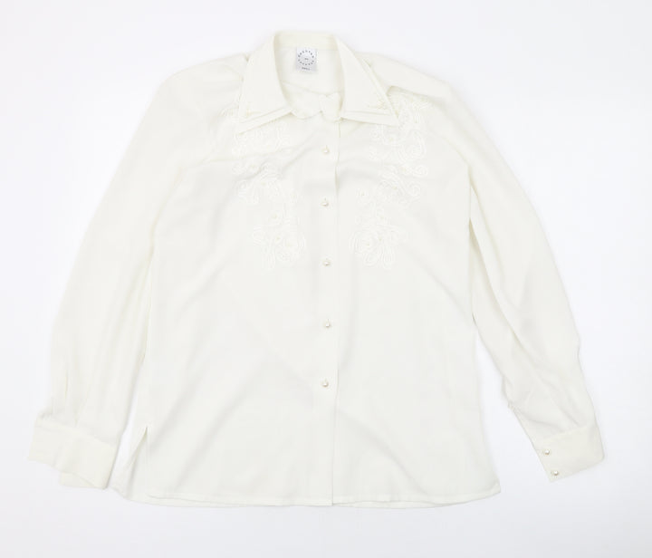 Country Casuals Womens Ivory Polyester Basic Button-Up Size S Collared