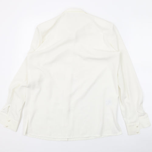 Country Casuals Womens Ivory Polyester Basic Button-Up Size S Collared