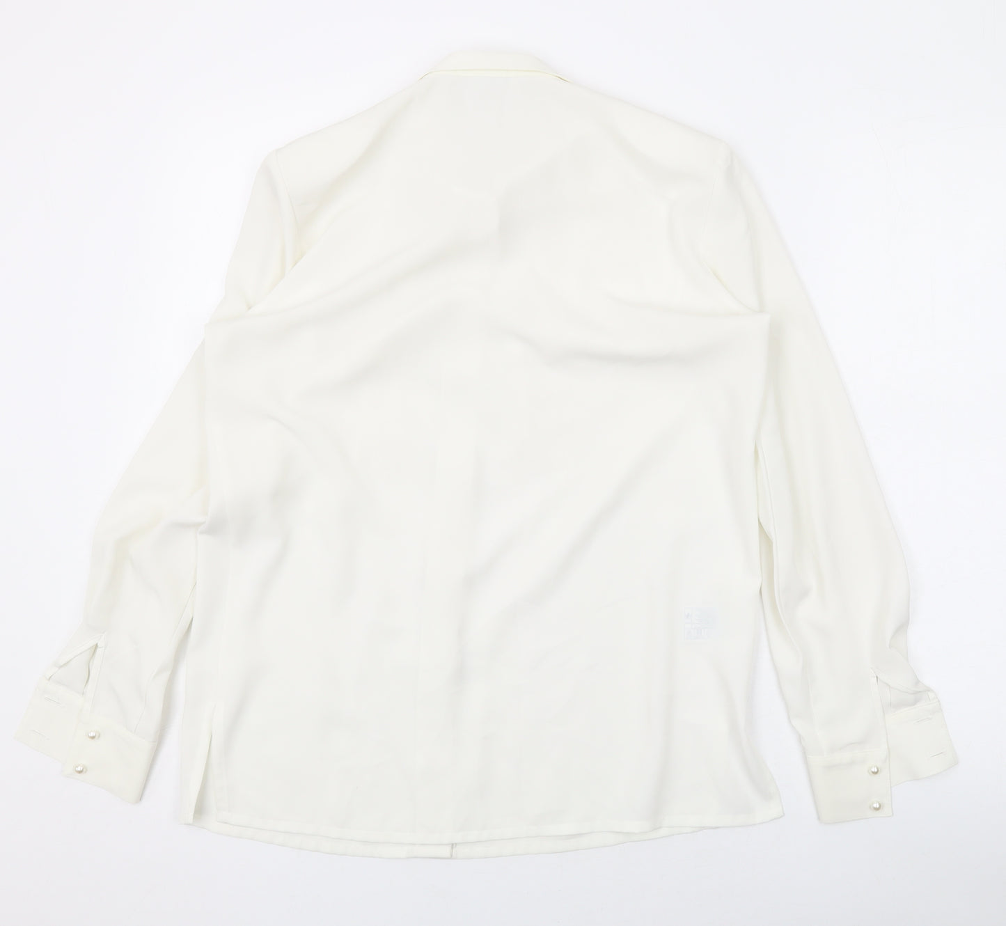Country Casuals Womens Ivory Polyester Basic Button-Up Size S Collared