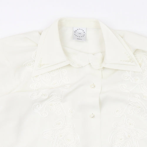 Country Casuals Womens Ivory Polyester Basic Button-Up Size S Collared