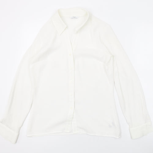 Marks and Spencer Womens White Polyester Basic Button-Up Size 8 Collared