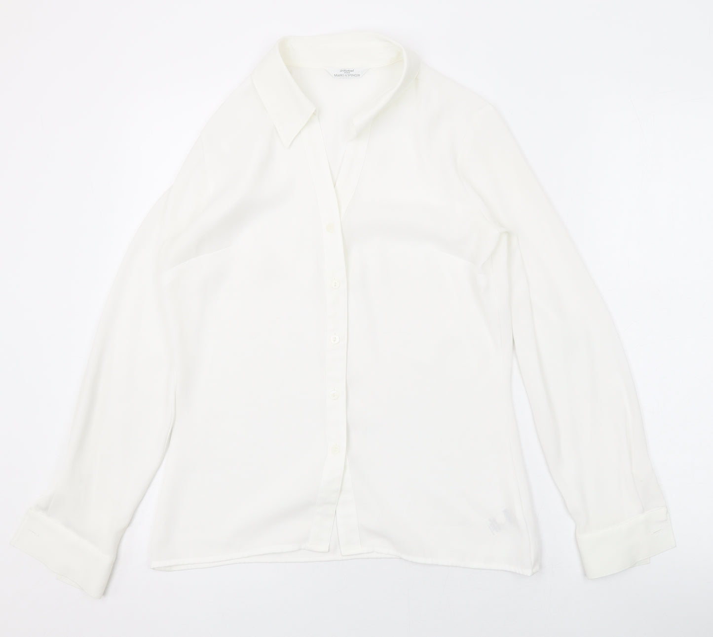 Marks and Spencer Womens White Polyester Basic Button-Up Size 8 Collared
