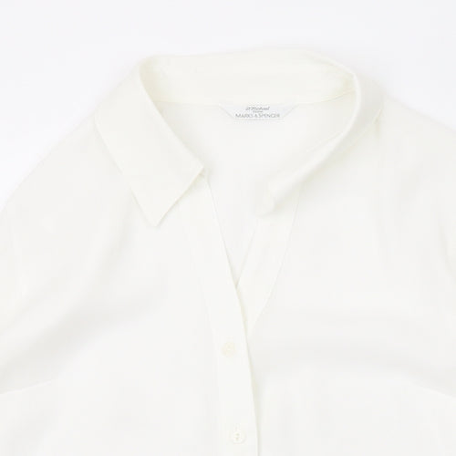 Marks and Spencer Womens White Polyester Basic Button-Up Size 8 Collared