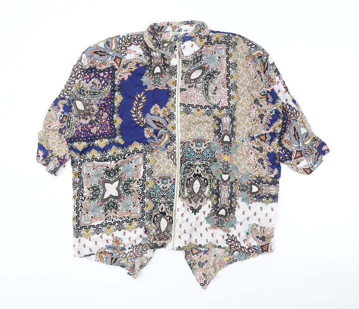 River Island Womens Multicoloured Geometric Polyester Basic Blouse Size 12 Collared